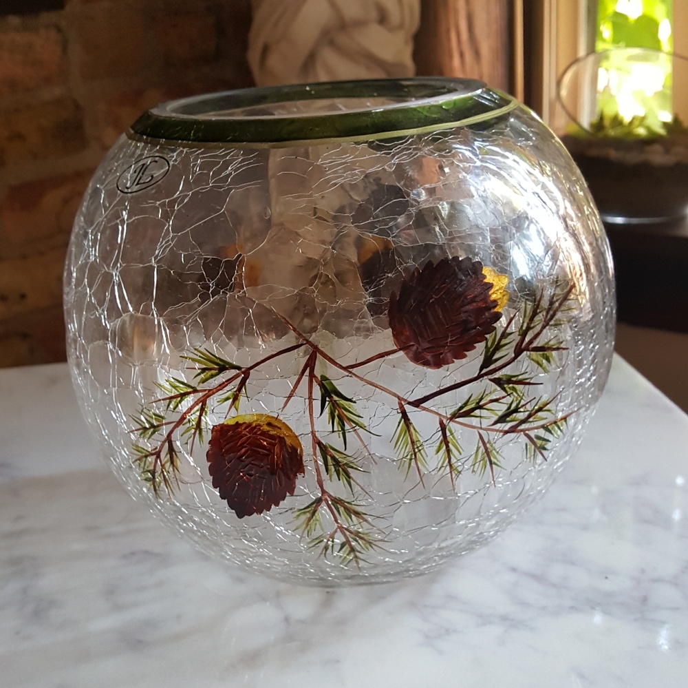 Vintage crackle glass decorative holiday bowl